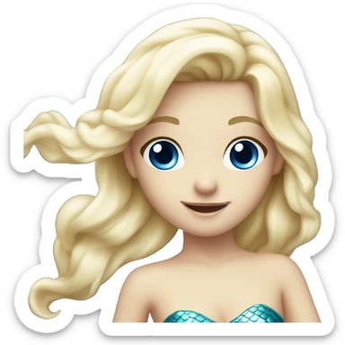 very young white blonde mermaid with blue eyes dancing sticker