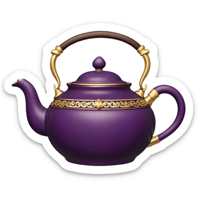 18th century realistic detailed dark plum color tea pot with realistic 14k gold  sticker