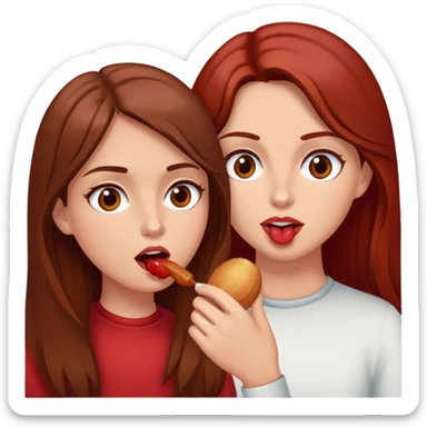 A red guy has a taste with a brunette with brown eyes and long brown hair sticker