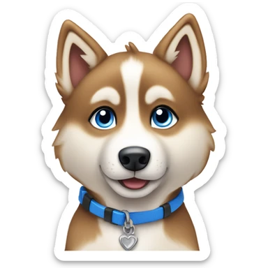  Caramel Frappe Brown husky puppy sitting head tilted gazing at viewer with blue eyes sticker