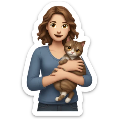 Girl with brown hair holding 2 cats sticker