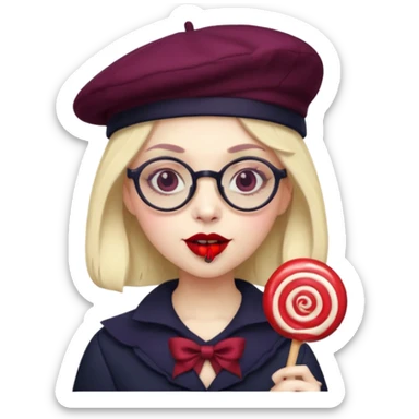 Vampire with lollipop, beret and glasses sticker