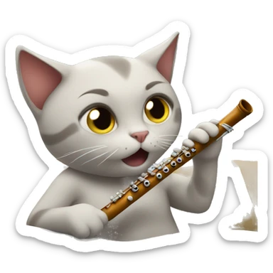 A cat playing the flute in bed sticker