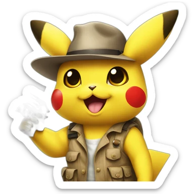 pikachu, holding watergun, mafia trenchocat sticker