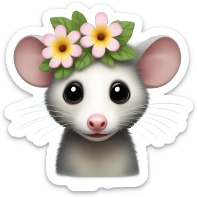 Opossum with flower headband sticker