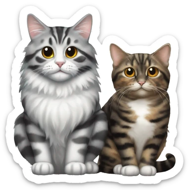 A silver tabby cat sitting next to a tortoiseshell cat  sticker