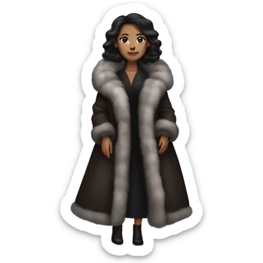 Dark haired woman wearing big full length fur coat sticker