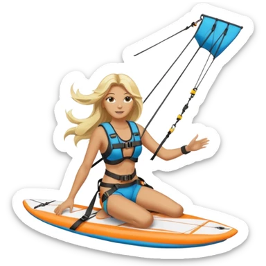 Blonde long haired ladie Kitesurfing with harness sticker