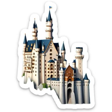 Cinematic Realistic Neuschwanstein Castle Landmark Emoji, depicted as the fairy‚Äêtale castle set against a mountainous backdrop rendered with dramatic lighting and intricate textures. sticker