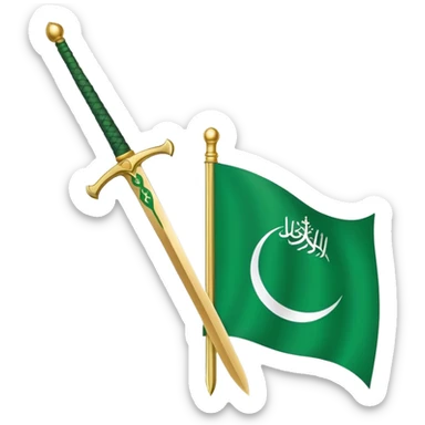 Saudi Arabian flag with green background, white Arabic inscription and sword sticker