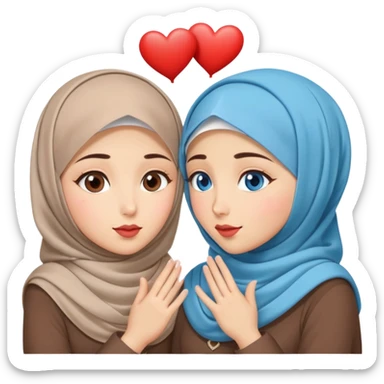 Two Turkish beautiful finish Konya friendly girls blue eyes with hijab and heart dress and Scattering kisses outside  sticker