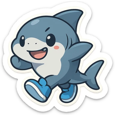 stylized shark character sporting blue shoes, energetic and modern sticker