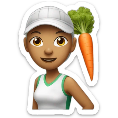 female tennis player with carrot as a nose sticker