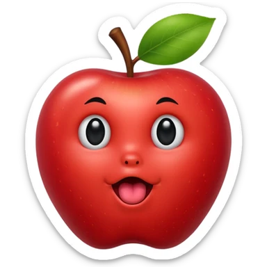 Create an emoji of a red apple with black eyes and a black line for a mouth with its tongue barely sticking out sticker