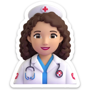 Latina nurse with curly hair, nurse uniform, friendly expression sticker