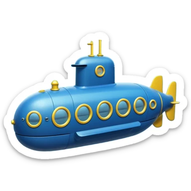 blue mini single submarine in cartoon  sticker