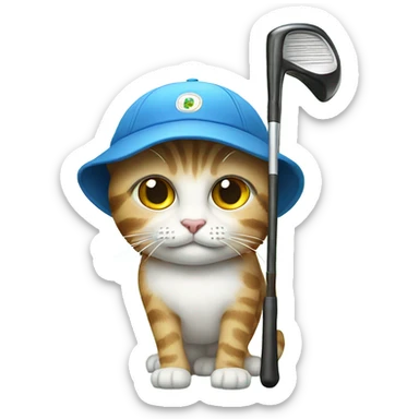 Cat wearing a cap with golf club sticker