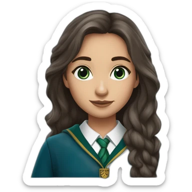 Fille brune cheveux long  aux yeux bleu clair  de peau avec une tenue de la maison serpentard dans Harry potter sticker