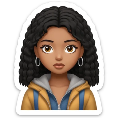 a pretty bratz dusky girl in a train with black shaggy hair sticker