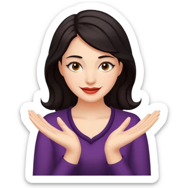 A beautiful nonchalant woman with her hands in surrender while she smirks cunningly sticker