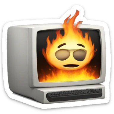 computer on fire sticker