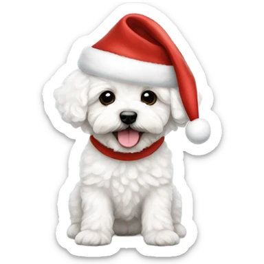 White Maltipoo puppy with santa hat sticker