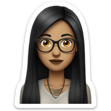 Woman with long straight black hair and glasses with fair skin and tattoos sticker