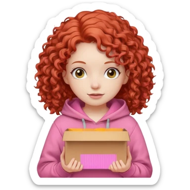 box carrier curly red haired pink hoodie girl  sticker