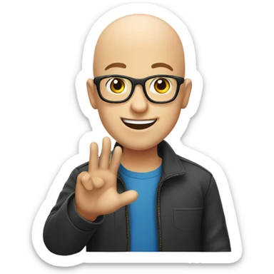 smiling bald boy waving with glasses sticker