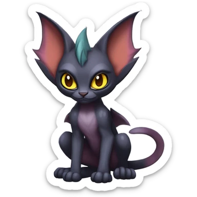 Black edgy Noivern-Litten-Sphynx-Lykoi-Caracal-cat-Fakemon with big bat ears full-body sticker
