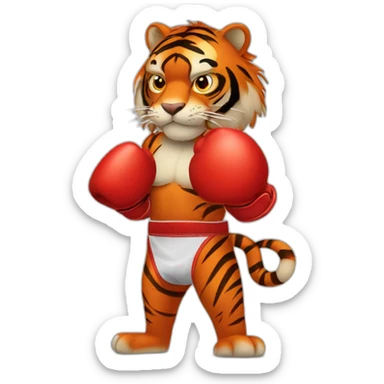 Red fur Tiger wearing boxing gloves  sticker