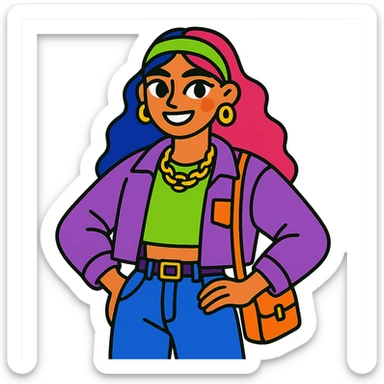z generation style girl, trendy fashion, bright expression, modern style sticker