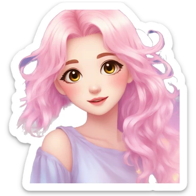 Gorgeous Beautiful Blushing Petite Colorful-Shiny-Pastel-Fairy-Anime-Girl with beautiful gradient pastel hair aesthetic with white border sticker