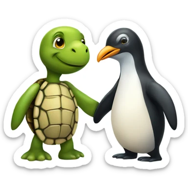 a turtle and penguin holding hands sticker