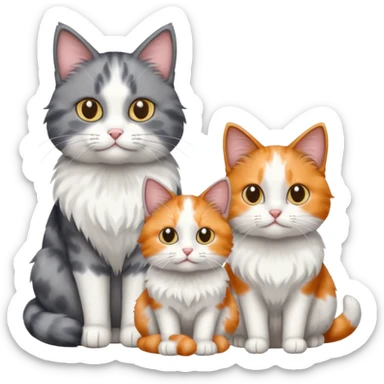a fluffy grey and white cat sitting with 2 other cats sticker