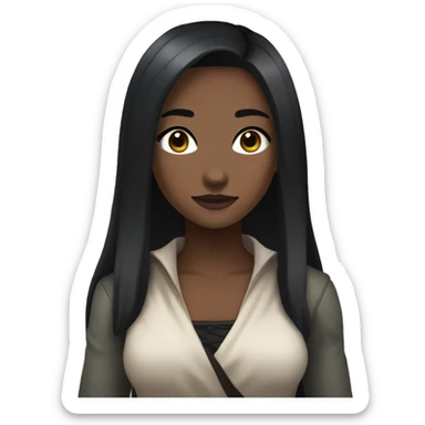 Generate an emoji of a black female with a medium-dark skin tone with long and straight black hair that has an outfit and eyes like Nezuko from the anime show Demon Slayer sticker