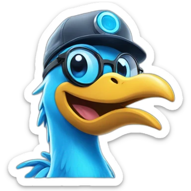 Crazy funny Cyberpunk Articuno head with beautiful smile wearing glasses and hat sticker