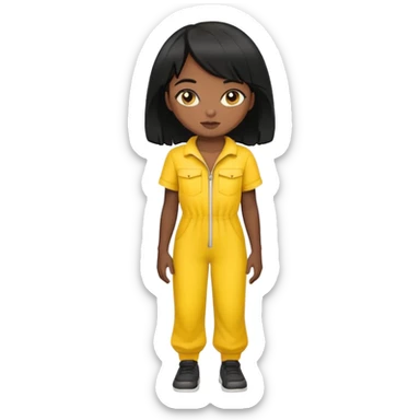 fille noir et cheveux noir avec un ensemble collant jaune sticker