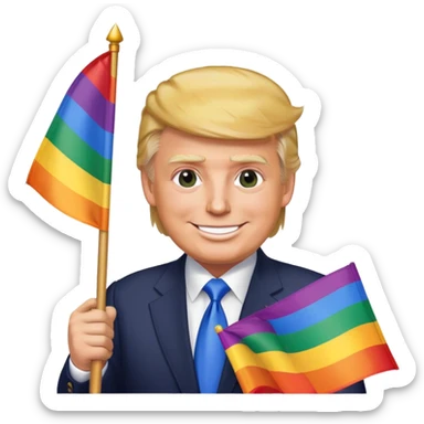 Create an emoji of donald trump, holsing a pride flag joyfully sticker