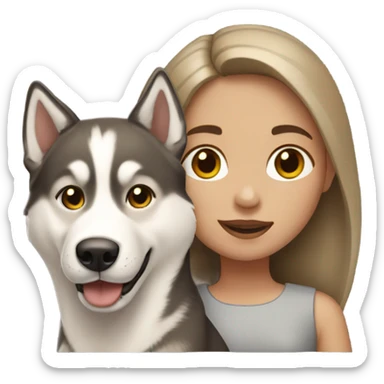 Pale brown hair  girl holding a Husky golden  sticker