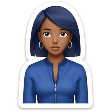 Kelly Rowland with short jet black hair, indigo outfit sticker