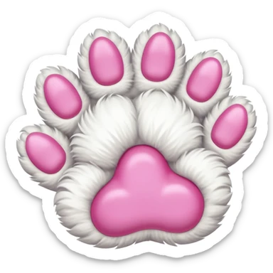 Fluffy white cat paw with six toes and claws sticker