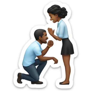 Girl on knees proposes guy  sticker