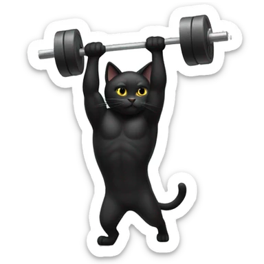 Black cat lifting weights sticker
