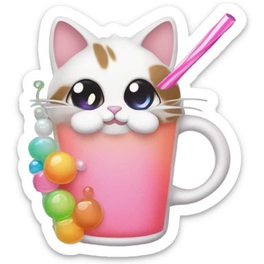 cat drinking boba sticker