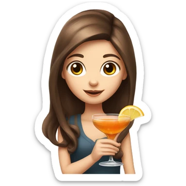 White cute girl with long brown hair holding a cocktail sticker