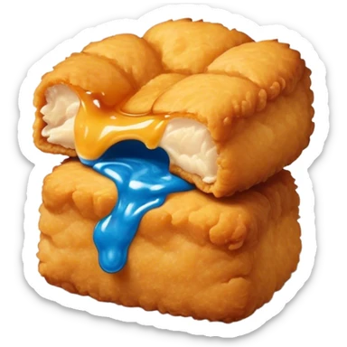 A chicken nugget that’s half bitten with blue inside of it sticker