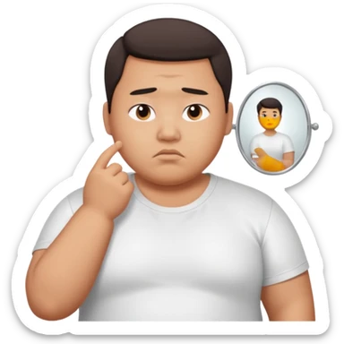 A young Asian guy has let his body go and is looking sadly in the mirror. sticker