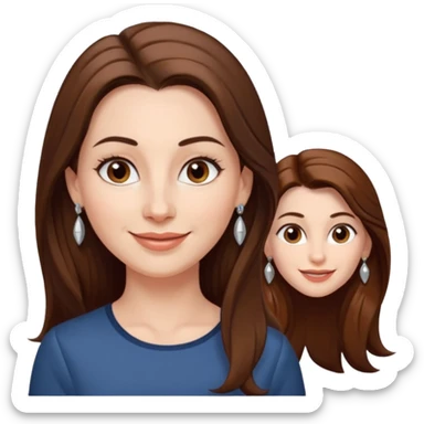 Head without neck of a 35-year-old woman, white skin, long brown hair combed to the left side and small silver earrings, small lips and pointed nose, brown eyes. sticker