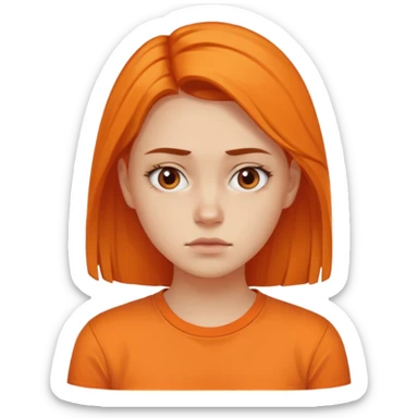 25 year old woman in orange shirt, she looks like she is in pain sticker
